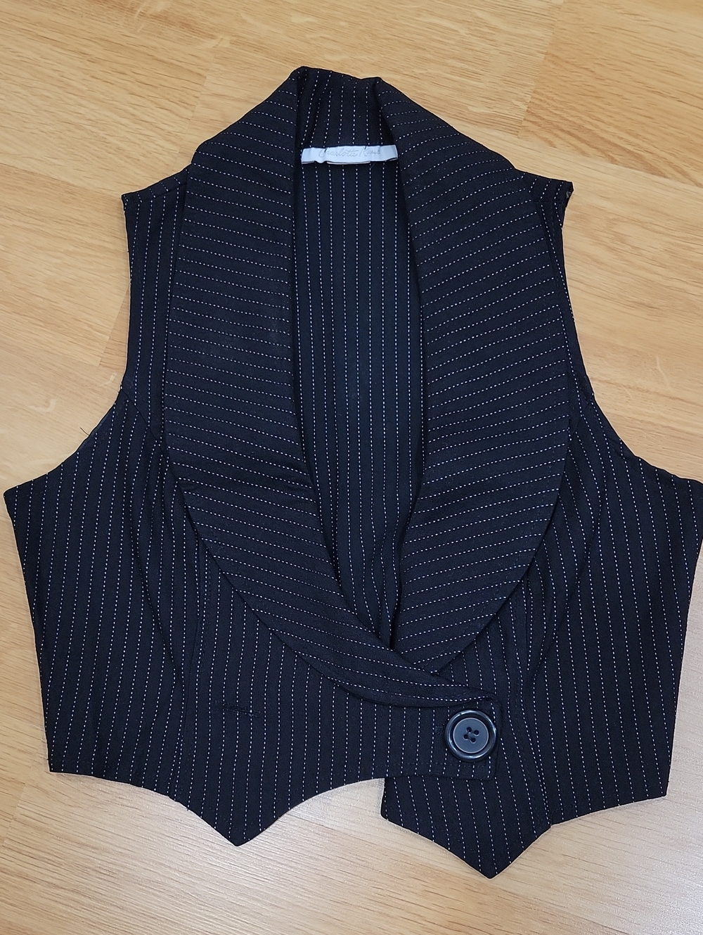 Charlotte Russe Black Pinstripe Shawl-Collar Vest